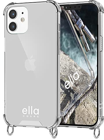 ella cases Handyhülle mit Ösen für iPhone 12/12 Pro Hülle transparent mit Ringen für Handykette in Silber einzeln ohne Kette modular mit Kordel, Schnur oder Gurt zum Umhängen