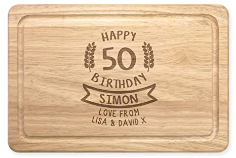Personalised Chopping Board Date Happy Birthday Age Banner Wheat Any Name Wooden Meat Serving Board Custom