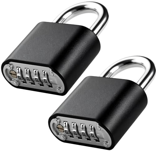 2 Pack 4 Digit Resettable Combination Padlock, 33mm Hardened Steel Shackle, Anti-Cut Weatherproof Security Lock for Shed, Gate, Gym Locker, Toolbox,Indoor Outdoor Use