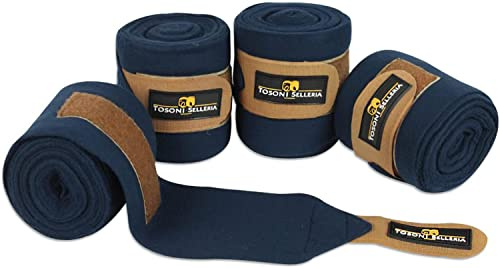 Horses Fasce Pile Antipilling Tosoni Deluxe Velcro Oro, 4 pz. Blu, Fasce per la Protezione del Cavallo, per Favorire la Ripresa Dopo Gli Sforzi e Proteggerlo da Graffi e Urti