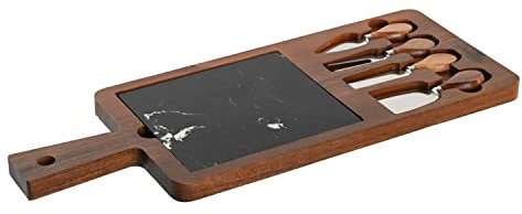 DKD Home Decor Tabla para quesos de la Marca, Color marrón y Negro, de mármol y Acacia (49 x 19 x 2 centímetros)