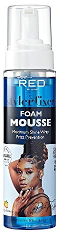 Red by Kiss Foaming Mousse, Maximum Shine Wrap Mousse, Reduce & Prevent Frizz, Define Curls, Hold Styles, Nourishes Dry and Crips Hair, Enriched with Organic Jamaican Black Castor Oil