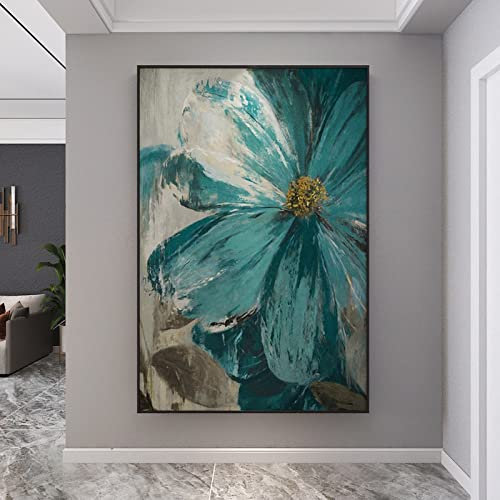 Acrylbilder, Vintage Blue Gesang Blumen Abstrakte Kunst Moderne Kunstwerke Rahmenlose Handgemalte Ölgemälde Auf Leinwand Wandkunst Für Wohnzimmer Schlafzimmer Büro Wohnkultur,80X120Cm(32X48Inch)