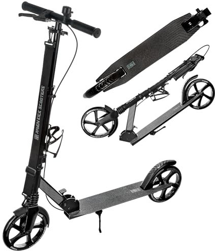 RAVEN Scooter Roller Tretroller Kickscooter für Kinder Erwachsene |klappbar | höhenverstellbar | Tragegurt | Klingel | Flaschenhalter (Trader mit Handbremse, 200mm)