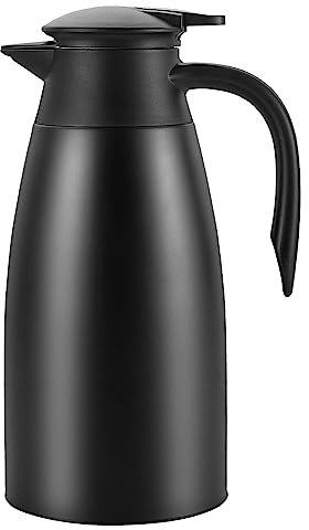 Dyserbuy 2L Thermal Coffee Carafe, Double Walled Vacuum Insulated Jug, Coffee Pot with Press Button Top, Stainless Steel Thermal Jug, Keep Hot & Cold Water, Black