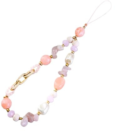 VBKITW handykette,handy umhängetasche,handyband,handschlaufe kamera,handyanhänger,1 stück Handgemachte Kurze Rosa Kristall Perle Frauen Telefon Fall Lanyard Kette Lanyard