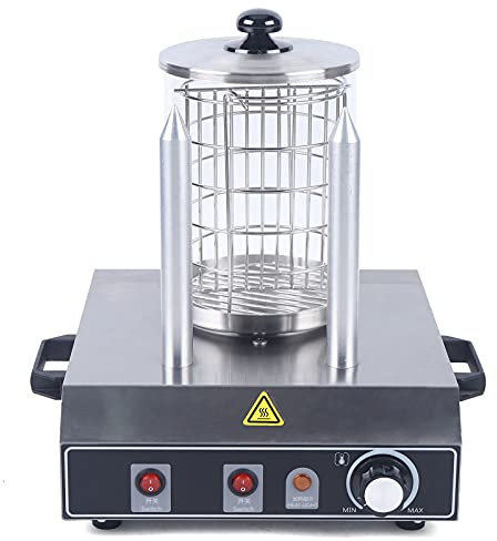 Hot Dog Maker, 550 W, 2 estacas, regulador de temperatura 0-85 °C, dimensiones (ancho x profundidad x alto): 30,5 x 32,5 x 35,5 cm, carcasa de acero inoxidable, cocina profesional para salchichas,