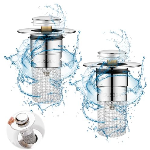 2 STK WaschbeckenstöPsel für 34-40mm Abflussstopfen, Universal Pop Up Abflusssieb Stöpsel Waschbecken, Abflussstöpsel Ablaufgarnitur mit Anti Clogging Sieb für Badewannenstöpsel Aufsatzwaschbecken