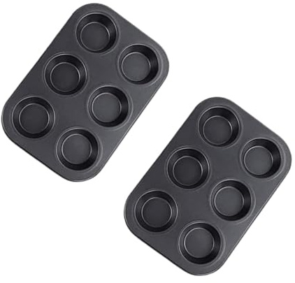 SDMAX Non-Stick 6 Slot Baking Tray, Muffin Tray, Sturdy, Heat Resistant, Cupcake Pan, Yorkshire Pudding Pies, Round, Cake Mould, Easy to Clean, Black (2PCS)