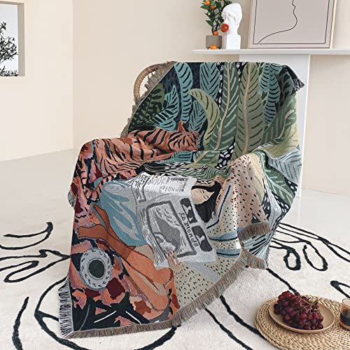 Strickdecke mit Quaste Böhmen Kuscheldecke Wendedecke Geometrie Pflanze Blumen Muster Boho Decke Wohndecken Outdoor Picknickdecke Sofadecke Dekorative Decke Schlafdecke Reisedecke 130x160 cm