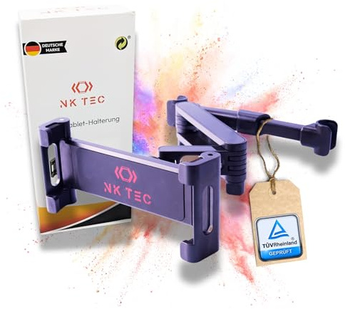 NK TEC Tablet Halterung Auto – Universelle Kopfstützenhalterung für iPad, iPhone, Samsung & mehr (4,7 – 13 Zoll) – Einfache Montage, 360° Drehung, TÜV-geprüft für maximale Sicherheit