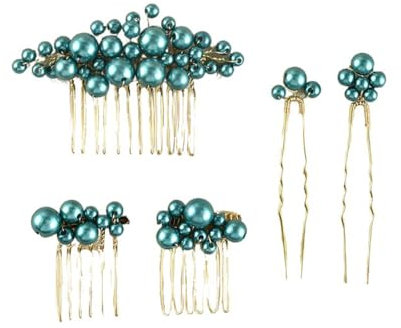 5 Stück Braut Hochzeit Haarschmuck Hochzeit Haarkamm Perle Brautschmuck Haarspangen U-förmig Clip Haarnadelklemmen Brautjungfernschmuck Haarspange Haarnadel für Frauen und Mädchen,Grün