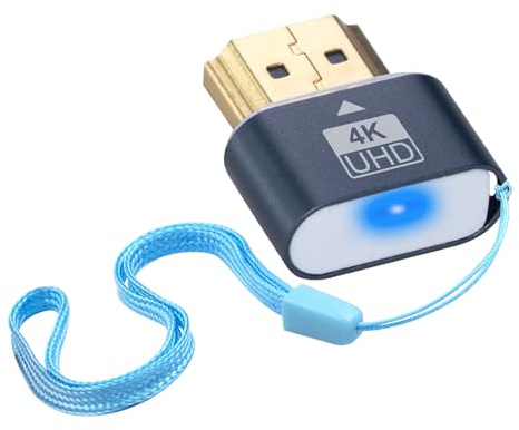 Duttek Prise factice HDMI 4K – Émulateur d'affichage virtuel, adaptateur d'affichage sans tête pour Windows Mac OSX Linux, prend en charge jusqu'à 4K @ 60 Hz (avec voyant lumineux, 1 pièce)
