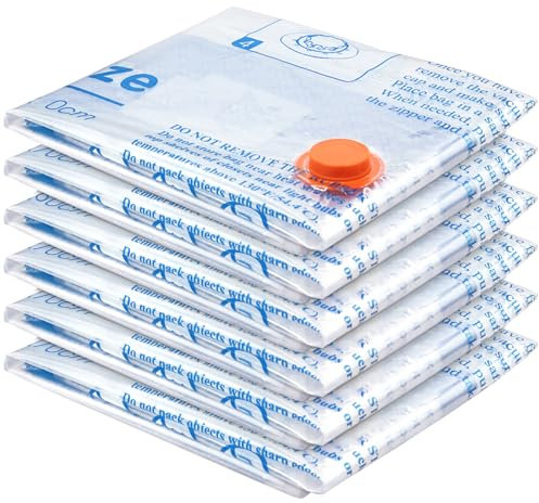 Vacuum Storage Bags 6 Large, Space Saver Sealer Bags, Airtight Compression Bags for Clothes, Pillows, Comforters, Blankets, Bedding(NO PUMP)