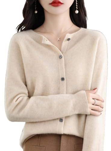 YuchiFa Maglioni Cardigan in Cashmere per Donna, Cardigan a Maniche Lunghe con Bottoni in Cashmere, Morbidi Maglioni Elastici in Maglia Calda, Maglione in Cashmere (Marrone Chiaro,XXL)