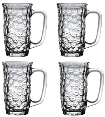 BYPIAOERZ Bierkrüge aus Glas 385 ml Bierkrüge, Glaskrüge mit Henkel, Bierbecher, Trinkgläser, Kneipentrinken, Klassische Biergeschenke, Bierbecher, 4er-Set