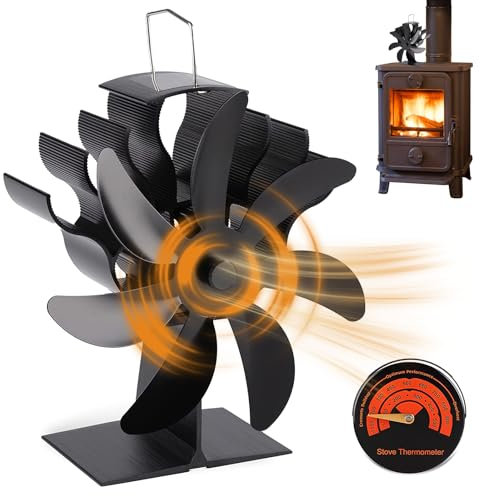 EagerMinds Ventilateur Poele à Bois, 7 Pales Ventilateur Cheminée, Ventilateur De Poele avec Theromètre, Fonctionnement Silencieux, Sans électricité, pour Poêle à Bois Cheminée Gaz Bûches