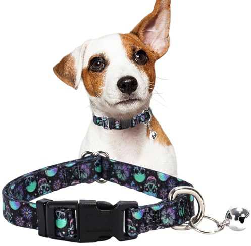 Skull Dog Collars with Bell Cool Boy Cat Collars with Bells, XS