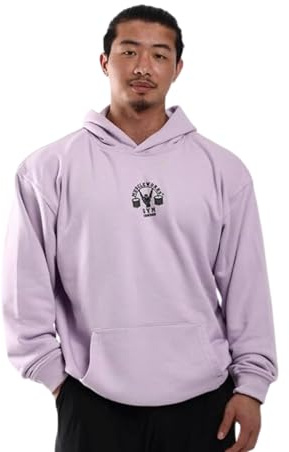 MUSCLE GYM Men’s Retro Oversized Hoodie - Heavyweight 340gsm, Custom-Dyed Pullover, Ideal for Gym, Fitness & Casual Wear | Muscle Works Hoodie (UK, Alpha, 3XL, Regular, Regular, Lilac)