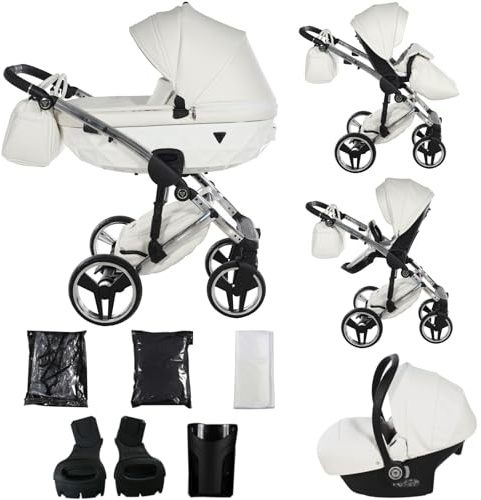 Junama Cochecito Diamond Fluo Individual 2en1 3en1 4en1 (15 - blanco y plata, 3en1 con silla de auto)