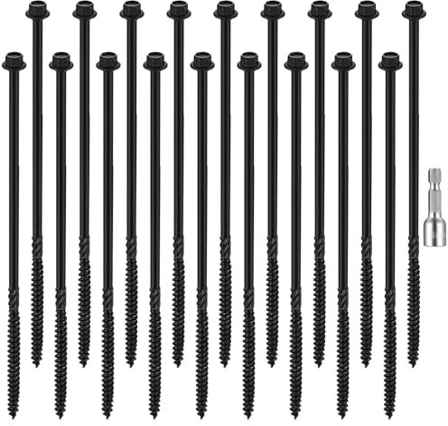 18 Pcs Vis à Bois, Vis 6,7 x 200 mm, Vis à Tête Hexagonale, Vis à Tête Bombée, Assortiment de Vis Autotaraudeuses, Vis a Bois, Vis Universelles pour Terrasse Construction de Toit(6,7 x 200 mm, Noir)