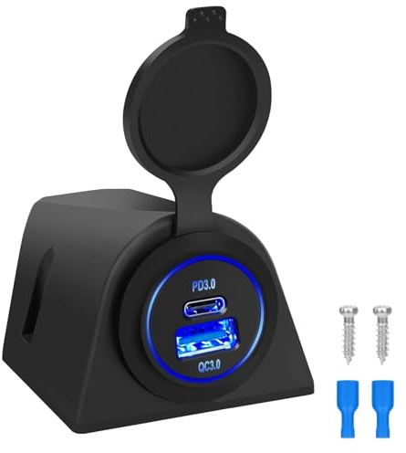 Linkstyle KFZ Ladegerät Steckdose, USB Auto Steckdose mit 18 W USB-A & 30 W USB-C (PD), Zelt‑Panel mit LED für 12 V/24 V Boot Wohnmobil