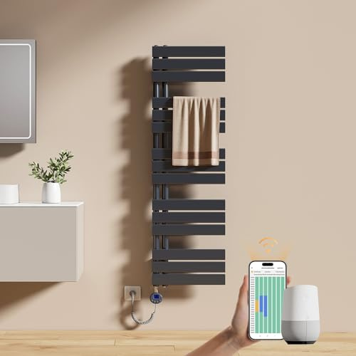 EMKE Scaldasalviette Elettrico con WIFI Termostato 132x40 cm,Antracite | Resistenza Riscaldante con Timer, Termoarredo Bagno, 600W,Scaldasalviette Elettrico Bagno