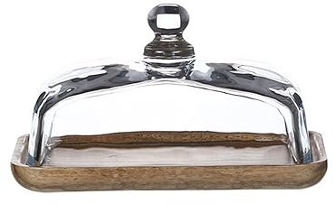Esmberry Beurrier en verre avec couvercle et poignée - Beurrier en bois d'acacia pour 250 g de beurre