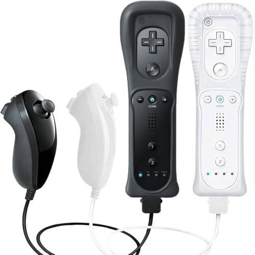 SONVIEE Remote Controller für Wii mit Nunchuck Ohne Motion Plus | Joystick Ersatz Fernbedienung für Wii mit Silikonhülle und Handgelenkschlaufe Schwarz&Weiß