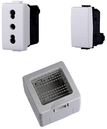 Cassetta Elettrica IP55, Completa Di Frutti Compatibile Con Bticino Matix, 2 Moduli Presa Bipasso 10/16A + Interruttore, Scatola Con Coperchio Da Muro Parete Esterno e Interno