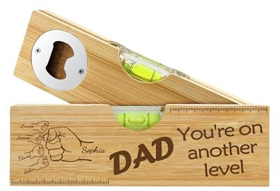 Abridor de botellas de madera grabado a medida, abrebotellas de madera con nombre de niños, regalo personalizado para el día del padre para papá, abuelo