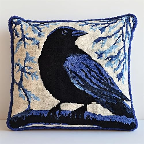 WallustrioaW animal Kit Completo de Funda de Cojín con Gancho de Cierre,Pájaro cuervo,Kit de Funda de Almohada,Cojines de Ganchillo para Niños,Adultos y Principiantes,43x43cm