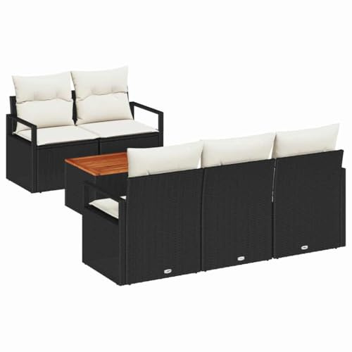 vidaXL Trädgårdsoffset med kudde 6 pcs Svart konstrotting, Modern, hållbar, lätt, UV-skyddad loungeset, rattan-soffa, trädgårdsarrangemang för uteplats