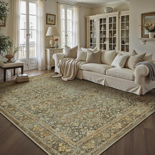 PureCozy Vintage Braun Teppich 240x300cm Waschbar rutschfest für Wohnzimmer Schlafzimmer Balkon KüChe Esszimmer BüRo Flach Retro Groß Teppiche Indoor Modern Weicher Kurzflor Carpet