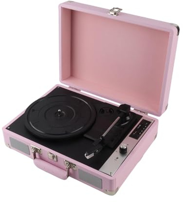 Walfront Vinyls Skivspelare, Vintage Fonografskivspelare med Högtalare 3.5 Ljudinmatningslinje Ut 33/45/78RPM -stöd för 7/10/12 Tum Vinyls Records (Rosa)
