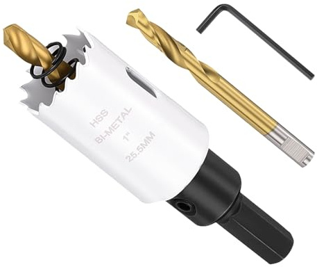 METALLIXITY Bi-Metal Hole Saw 1 25.5mm M42 W/ 2 Drill Bits White | HSS Circular Head Hole Cutter for Stainless Steel Hard Steel Sheet