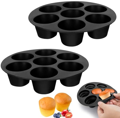 ZOCONE 2 Piezas Silicona Moldes Magdalenas para Air Fryer Molde Muffins Horno para 7 Magdalenas Antiadherente Bandejas Horno Muffins Pequeño para Cupcake Magdalenas (17.5cm)