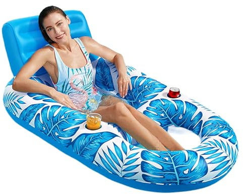 Raypontia Matelas gonflable de piscine, île de natation pour adultes, design feuille d'érable, avec porte-gobelet, pour jardin, lac, adolescent, bronzage, intérieur et extérieur