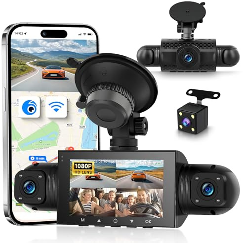 360° 4 Kanal WIFI Dashcam Auto, 4 Kamera Vorne und Hinten Links Rechts, 3 IPS Display, WiFi Dash Cam mit IR Nachtsicht, WDR, APP Steuerung, G-Sensor, 24/7 Parküberwachung, Loop-Aufnahme, Einparkhilfe