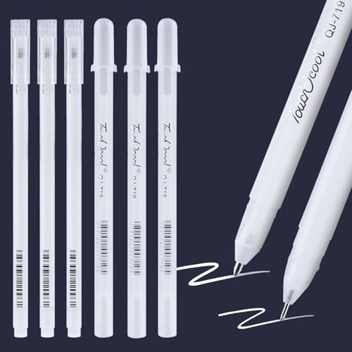 Canollo Weißer Gelstifte 6 Stück, 0,6 mm + 0,8mm Strichstärke, Wasserfest Weißer Stift, Gelstifte Weiß, Traschnell Trocknend Gelstiftes Weiß Set für Zeichnungen, Hervorhebungen und Schreiben