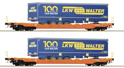 Roco 6600064 H0 2er Set Taschenwagen T5 mit Aufliegern 'LKW Walter', Wascosa, Ep. VI