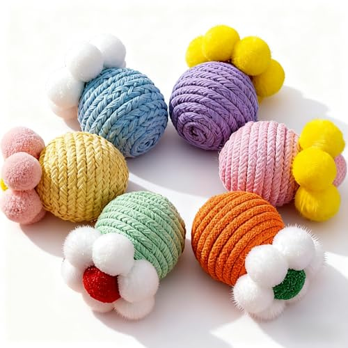 Speedy Panther Jeu de balles interactives pour chat - En corde de coton - Avec clochettes - Jouet pour chaton - Pour soins dentaires et exercices