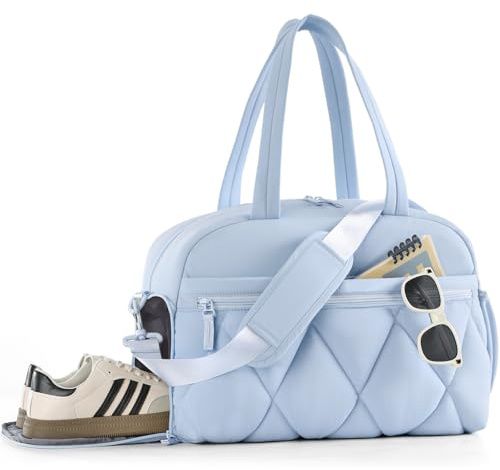Lekespring Reisetasche Damen, Leicht Puffer Sporttasche mit Schuhfach Weekender Handgepäck Gym Bag Kliniktasche Geburt Krankenhaustasche, Travel Bag für Flugzeug Reise, Fitness, Sauna (Blau)