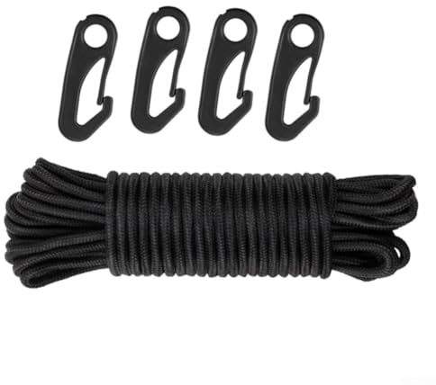 Yhenlovtt Outdoor Garden Flag Raising 115m Length Having 4 Sturdy Clips for Yard 38ft Flagpole Halyard Rope and Clips Kit with Snap Hooks 6mm Nylon Black Flag for Rope