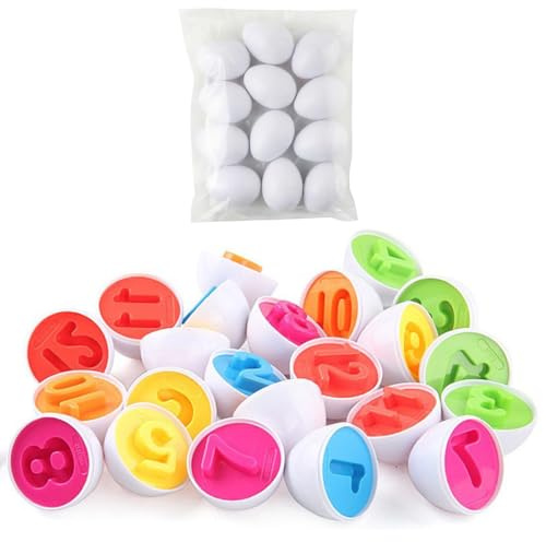 Spiritzohic Matching Eggs for Toddlers, 12 Pcs Plastic Easter Eggs Toys Color & Number Shape Recoginition Sorter Puzzle Montessori Sensory Educational Puzzle for 1 2 3 Year Old Kids Boys Girls