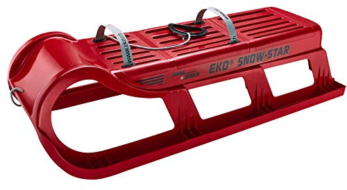 EKO® Snow-Star 100 Schlitten rot mit Verstärkung – robuster Kunststoffschlitten mit Edelstahlkufen, 100 cm, kältebeständig bis -50 °C, für 1–2 Personen, stabil & leicht