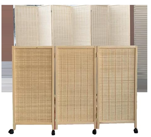 Divisorio pieghevole con ruote in bambù traspirante, divisorio regolabile a 3 pannelli (80 x 40 cm) perfetto per la separazione degli spazi di casa e ufficio
