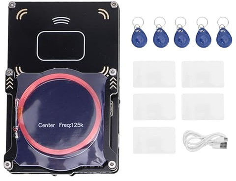 Lector, escritor y copiador de tarjetas NFC para RFID ID IC de banda completa, descifrador y decodificador de tipo C con función de simulación NFC para sistemas de control de acces (5 llaveros UID, 5