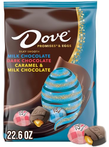 DOVE PROMISES Mixed Stand-up Pouch, Easter Candy Individually Wrapped, Chocolate Easter Basket Stuffers, Milk, Dark, and Caramel & Milk Chocolate Pack, 22.6-ounce bag