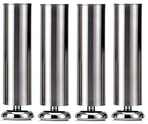 Qrity 4X Stainless Steel Furniture Legs, 50 x 150mm Replacement Feet for Cabinet Table Chair with Rubber Mat, Modern Style